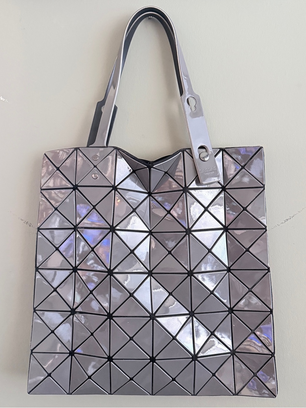 BAO BAO Issey Miyake Gray Iridescent Lucent Geometric Tote Shoulder Bag Large